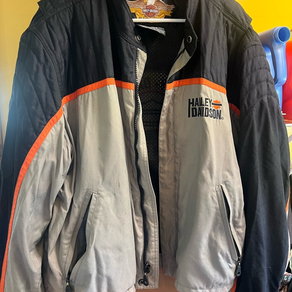 Harley-Davidson Men's Black & Gray Riding Jacket with Orange Trim XL